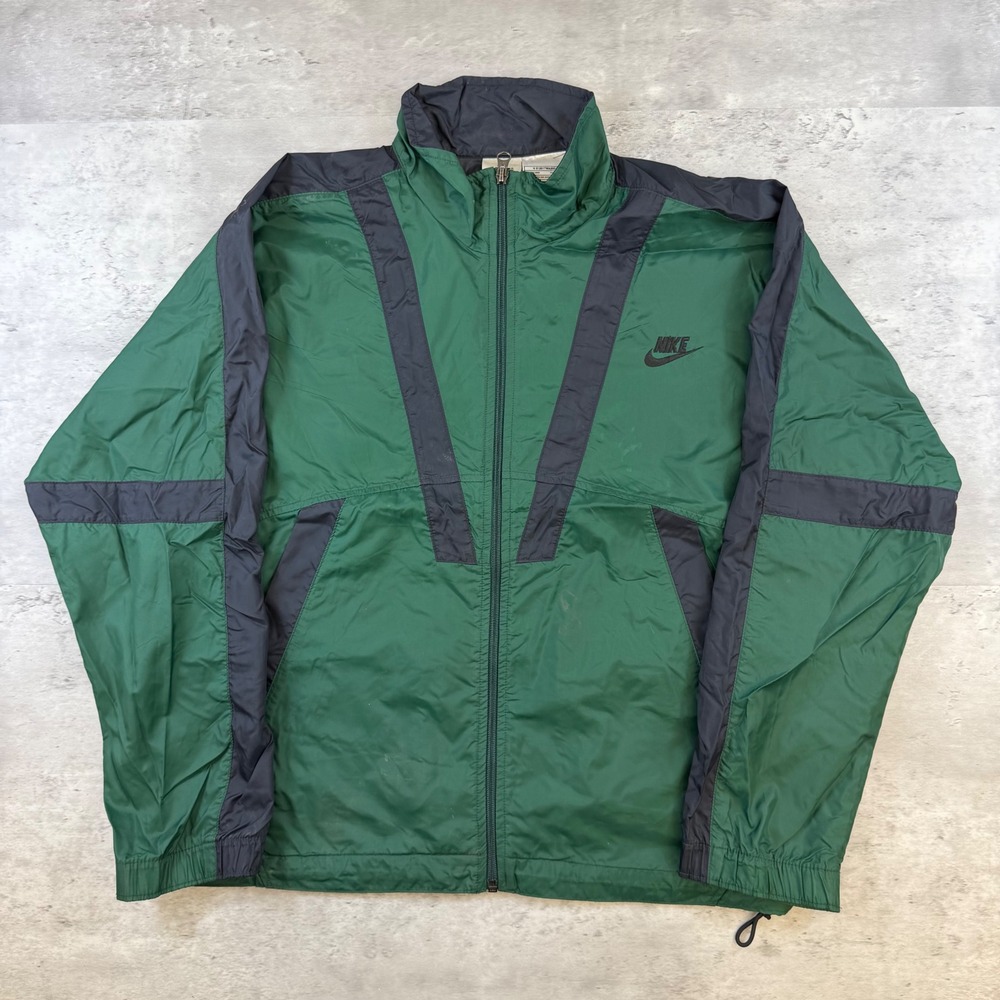 Vintage Nike Windbreaker Jacket Green Black Colorblock Full Zip Mens M 90s